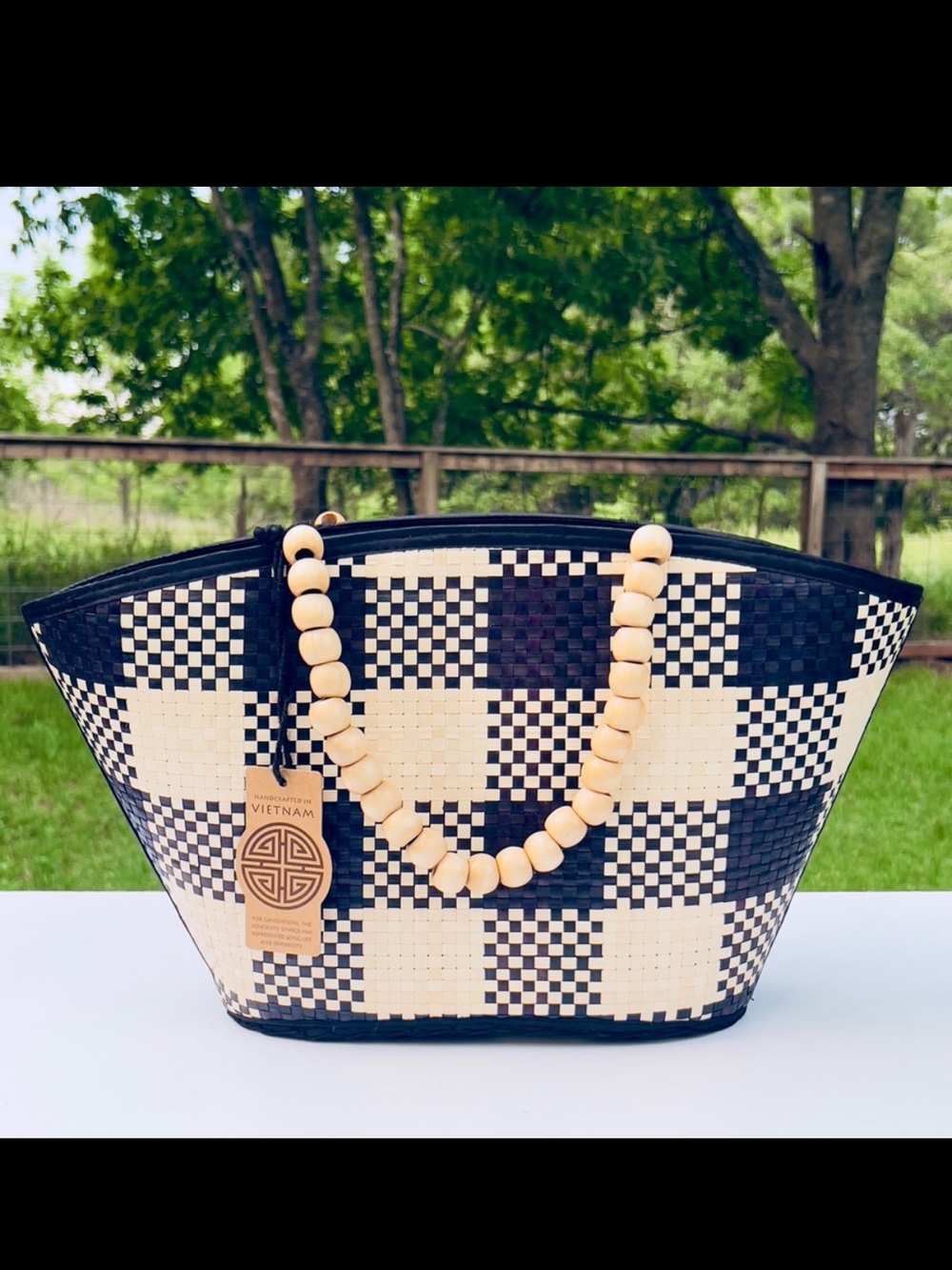 🆕New Woven Straw Bag with Beaded Handles